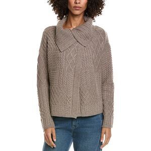 Incashmere Womens  Mix Cable Stitch Overlap Wool-Blend Cardigan, Brown